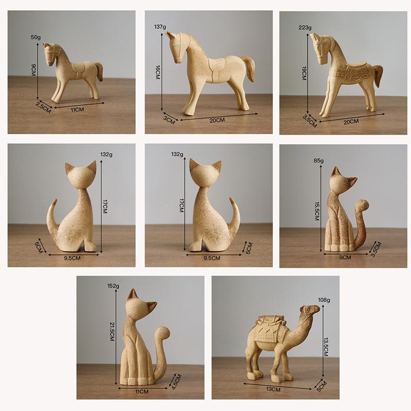 Cute Animal Room Decor Horse Rabbit Cat Giraffe Wooden Sculptures Diy Painted Materials Craft Hone Decor Handmade Figurine Gifts