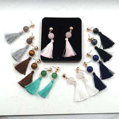 Japanese-Korean Trend: Natural Stone Tassel Long Earrings