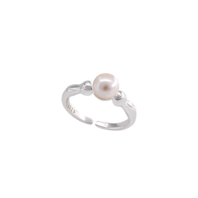 Elegant Korean Style Adjustable Pearl Ring For Women With Unique Geometric Design