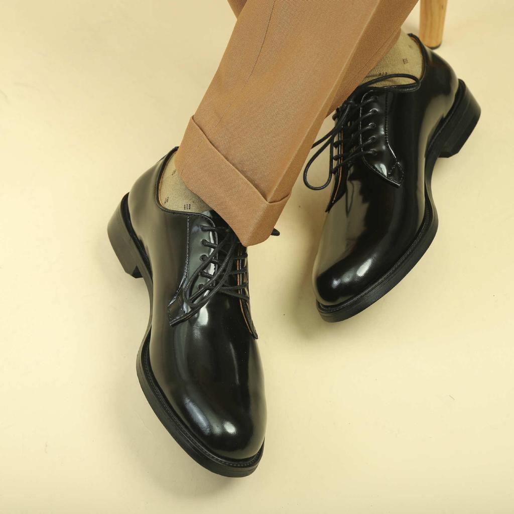 Herren Europäische & Amerikanische Vollnarbenleder Derby Schuhe - Schwarz Runde Zehenform Formelle Business Schuhe