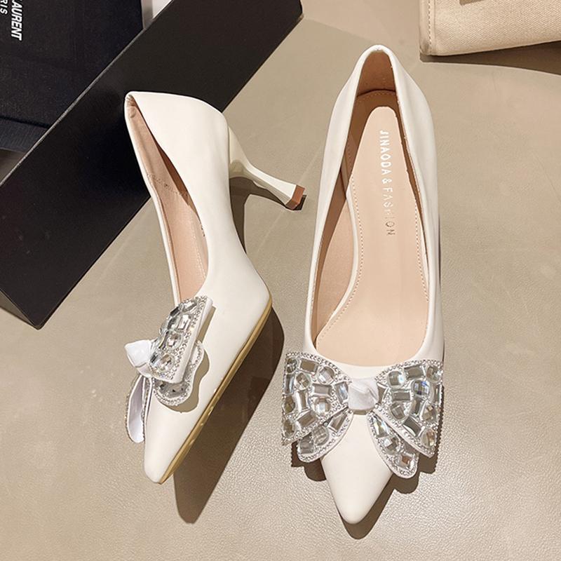 Lucyever Luxury Rhinestone High Heels Pumps Women Fashion Bowknot Party Wedding Shoes Woman Sexy Pointed Toe Stiletto Pumps Lady