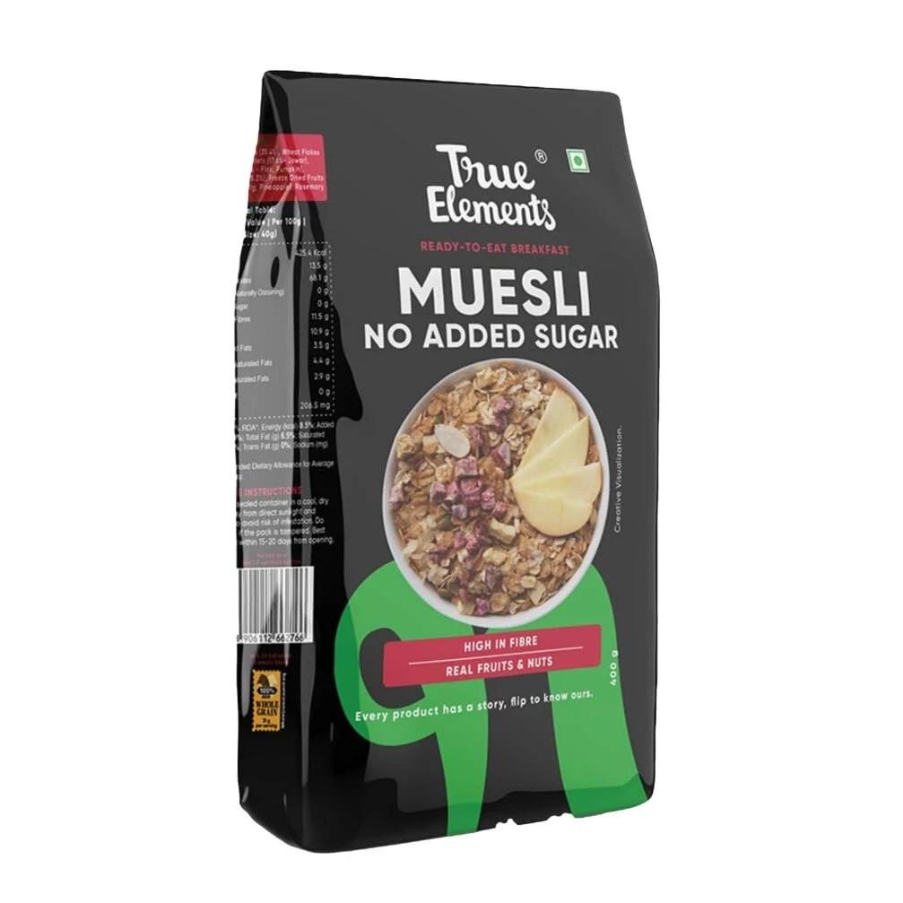 True Elements Muesli No Added Sugar 400gm For Weight Management & Digestion