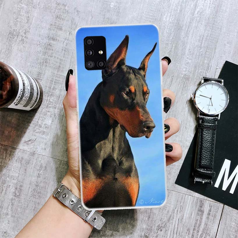 Black Dachshund Doberman Phone Case For Samsung Galaxy A52 A32 A22 A12 A02S A50S A30S A51 A31 AA71 Note 20 Ultra 10 S10 Plus Gal
