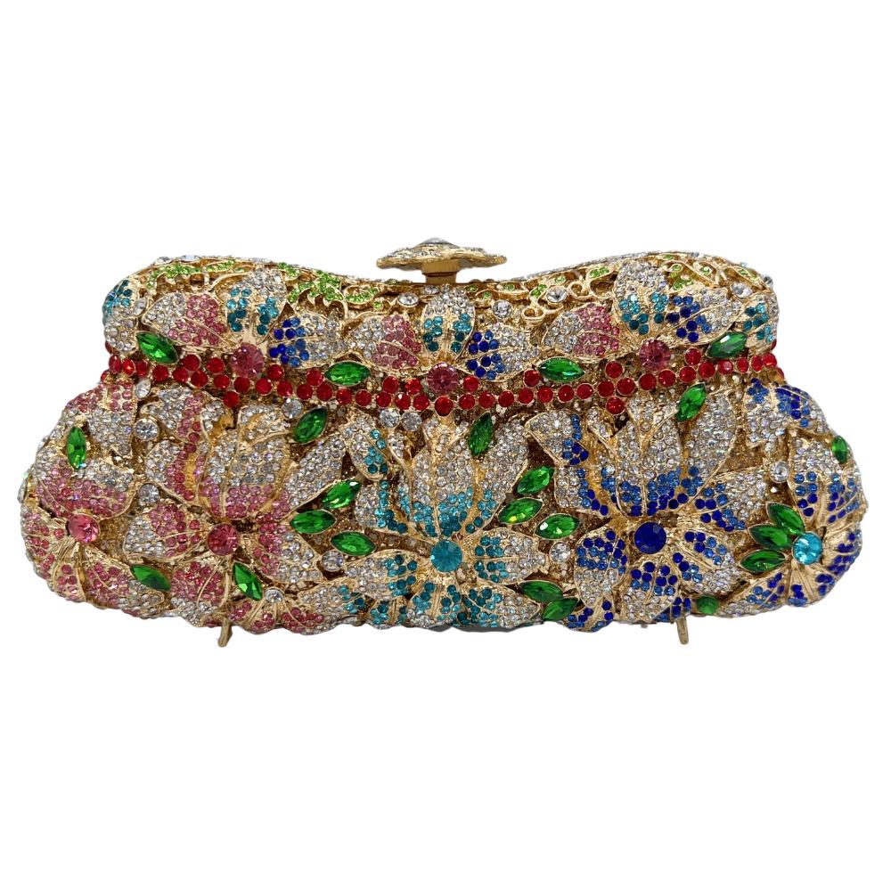 Crystal-Inlaid Rhinestone Evening Clutch with Hollow Carved Design