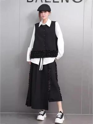 Conjunto de vestido irregular sin mangas de botonadura sencilla GMM1343