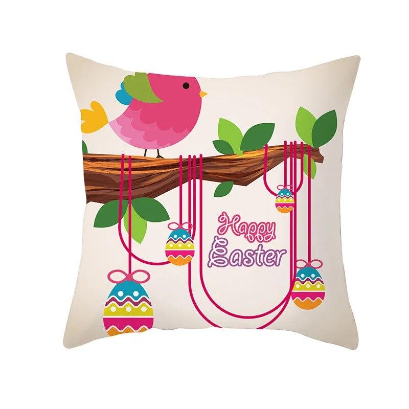 Dekorativer Kissenbezug mit Ostern-Motiv, Cartoon-Häschen-Ei-Druck, Pfirsichhaut-Kissenbezug, Sofakissenbezug, Schlafzimmerzimmer, Heimdekoration