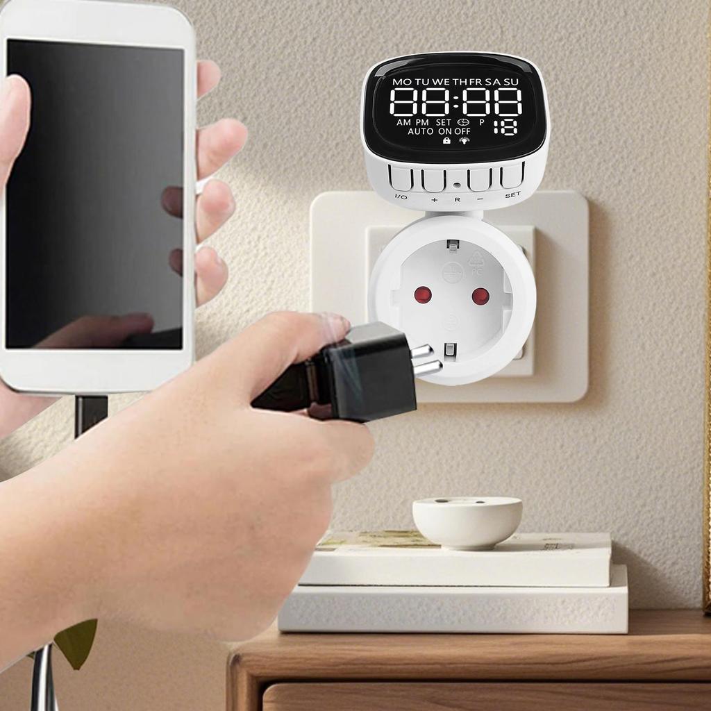360 Degrees Rotating Screen Timer Socket AC230V 16A 3680W Digital Timer 10 Programmable Switches Program Digital Timer