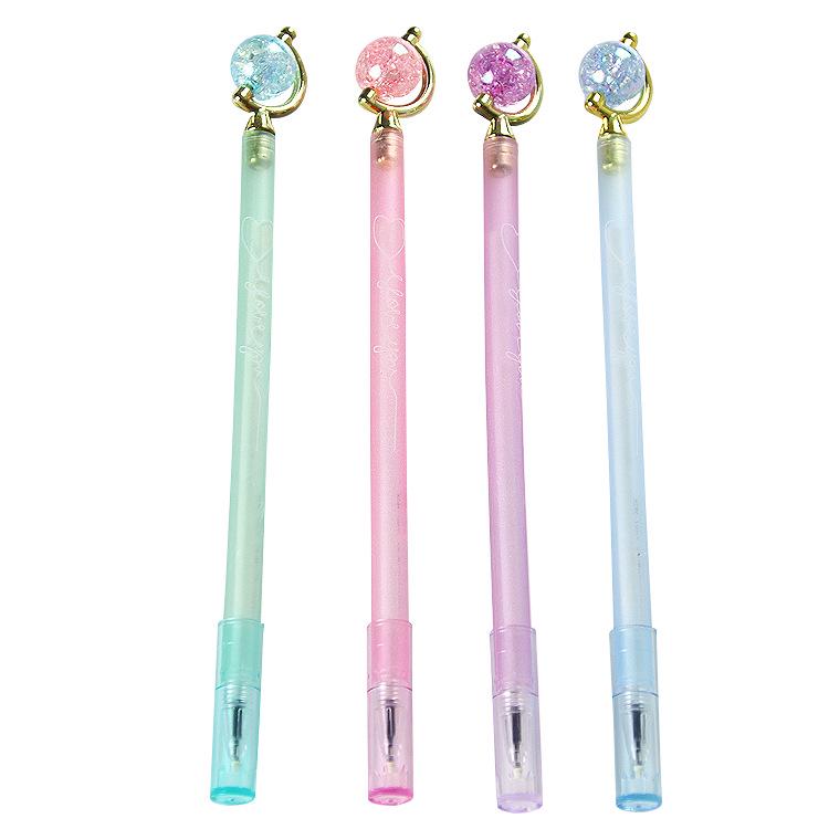 Crystal Globe Floral Pen: Cute Transparent Neutral Pen for Students & Office Writing