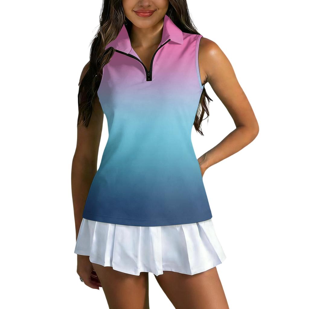 Dames Mouwloos Golf Poloshirt met Ritssluiting en Print Atletische Tanktop voor Sport Tennis Training Casual Kleding