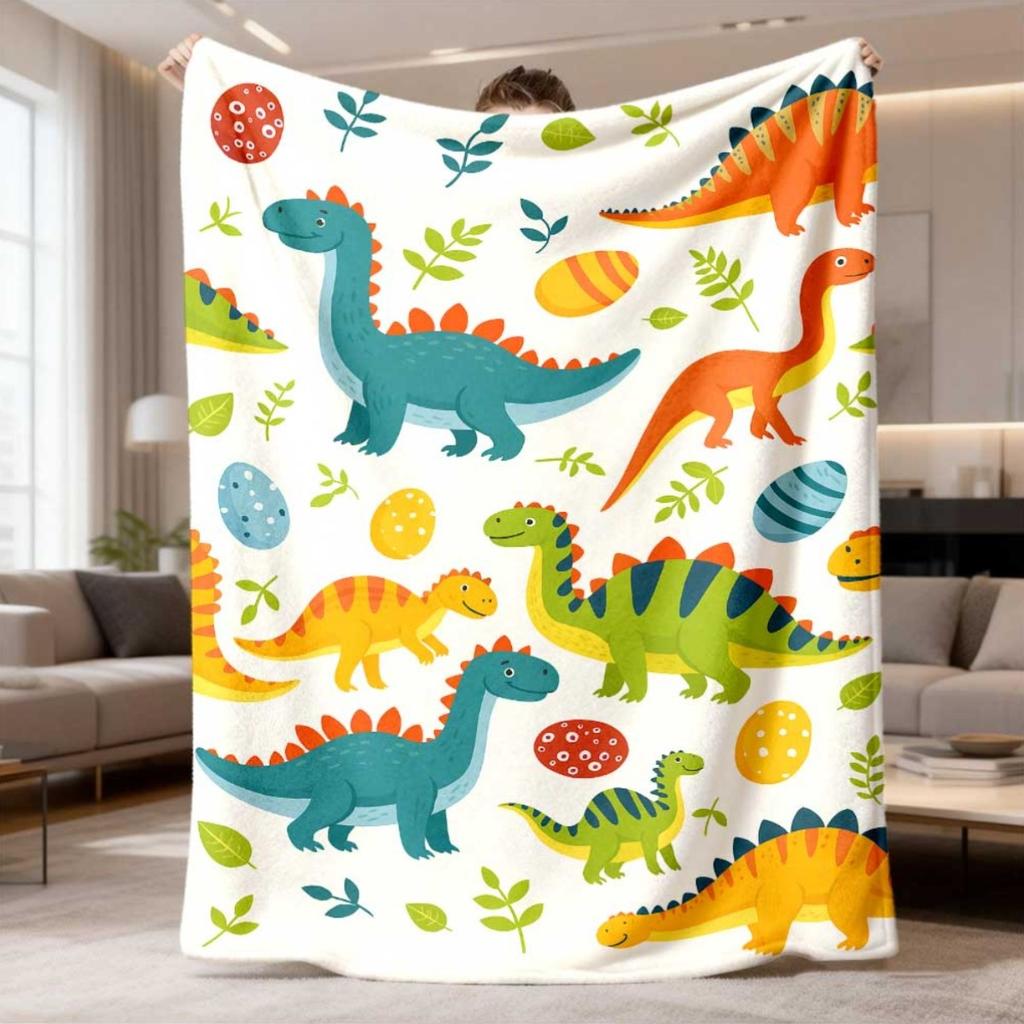 2026 New Flannel Blanket Release: A Single Cozy Throw Featuring a Dinosaur Theme - Soft, Warm, And Ideal for Napping, Camping, Traveling, And Home Dec