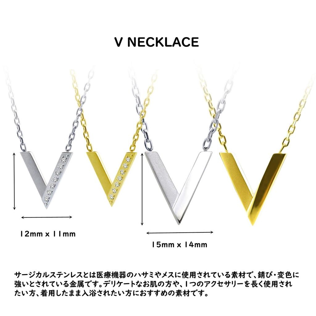 [Petit Jewel YU-NA] V-Line Necklace, Stainless Steel 316L, Couple Gift, Anniversary, Christmas, V LINE NECKLACE (S Size, Silver Color (with Stone))