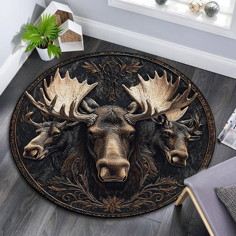 Moose Round Area Rug,Carpet Rug for Living Room Bedroom Sofa Playroom Decor,Non-slip Floor Mat