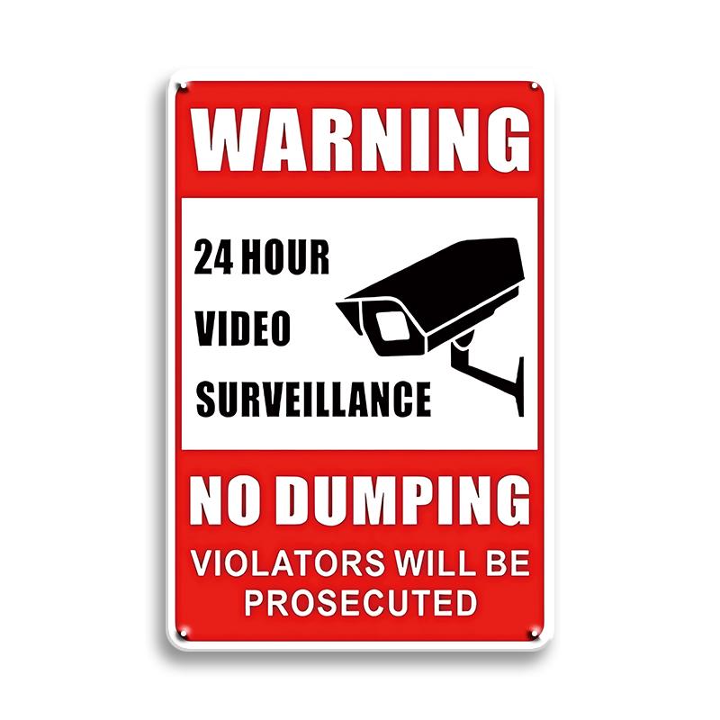 Vintage Tin Sign Retro Warning Metal Sign Video Surveillance Signs No Trespassing Sign Poster For Garage Home Man Cave Wall Deco