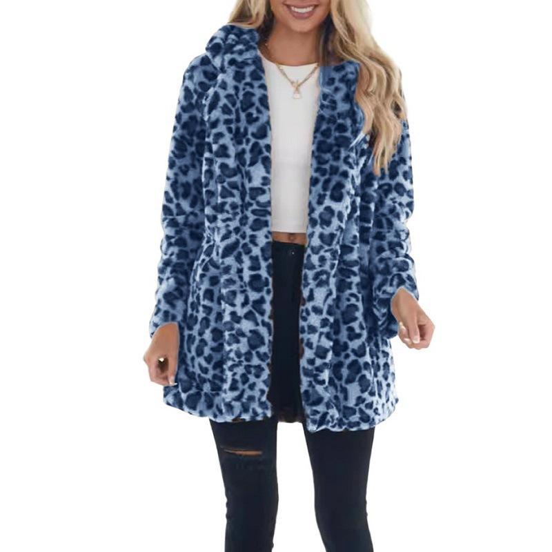 Fall/Winter Leopard Print Women's Fashionable Leather-like Coat with Pockets and Loose Fur Trim.