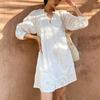 V-neck White A-line Skirt Texture French Holiday Dress Women's Dress Vacation Style Beach Syle