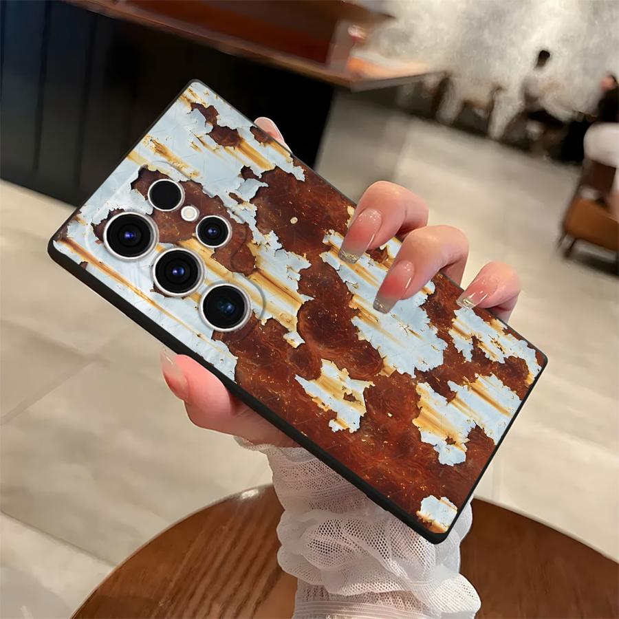 Retro Rust Design Case for Samsung Galaxy S25 Edge S20 S21 FE S24 Plus S23 Ultra Black Soft Phone Cover