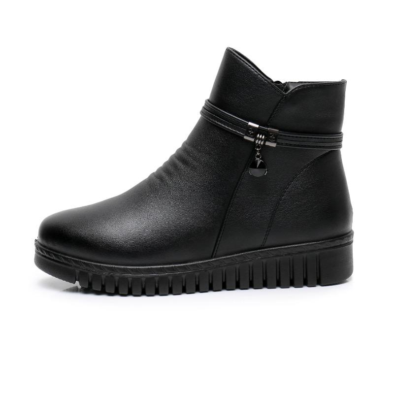 Winter Mutterschuhe Damen Schneestiefel Reines Schwarz Warmes Plüsch Damen Stiefeletten Dicke Sohle 3cm Große Größe 42 DX721