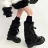 Women Goth Furry Leg Warmers Socks Harajuku Ribbon Bowknot Leggings Boots Cover
