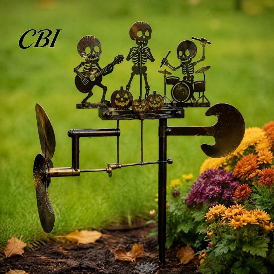 Skeleton Rock Trio Metal Wind Spinner Halloween Spinner, Handmade Kinetic Garden Sculpture Whimsical Outdoor Decor for Yard Lawn Decor, Unique Musical