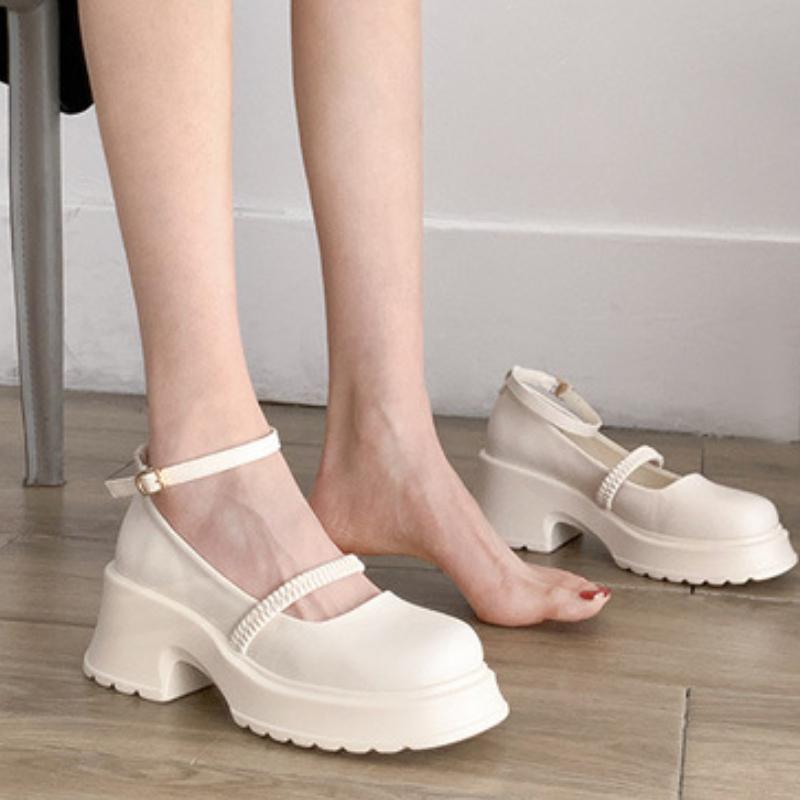 Chaussures Mode Femme à Semelles Épaisses Automne Nouveau Boucle Bout Rond Peu Profondes Décontractées Talon Épais Chaussures Mary Jane Zapatillas Mujer