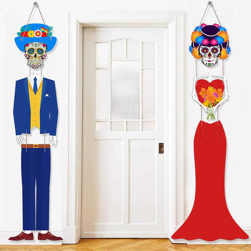 Mexican Day of the Dead Groom and Bride Door Pendant Skulls Horror Hanging Flag Death Day Halloween Party Decorations