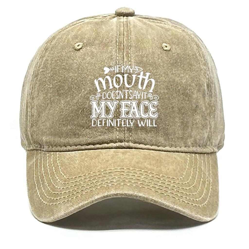 If My Mouth Doesn't Say It, My Face Will" Print Adjustable Baseball Hat, Woman's Cap Trendy Cozy Sun Protective Sun Protection Snapback Baseball Cap
