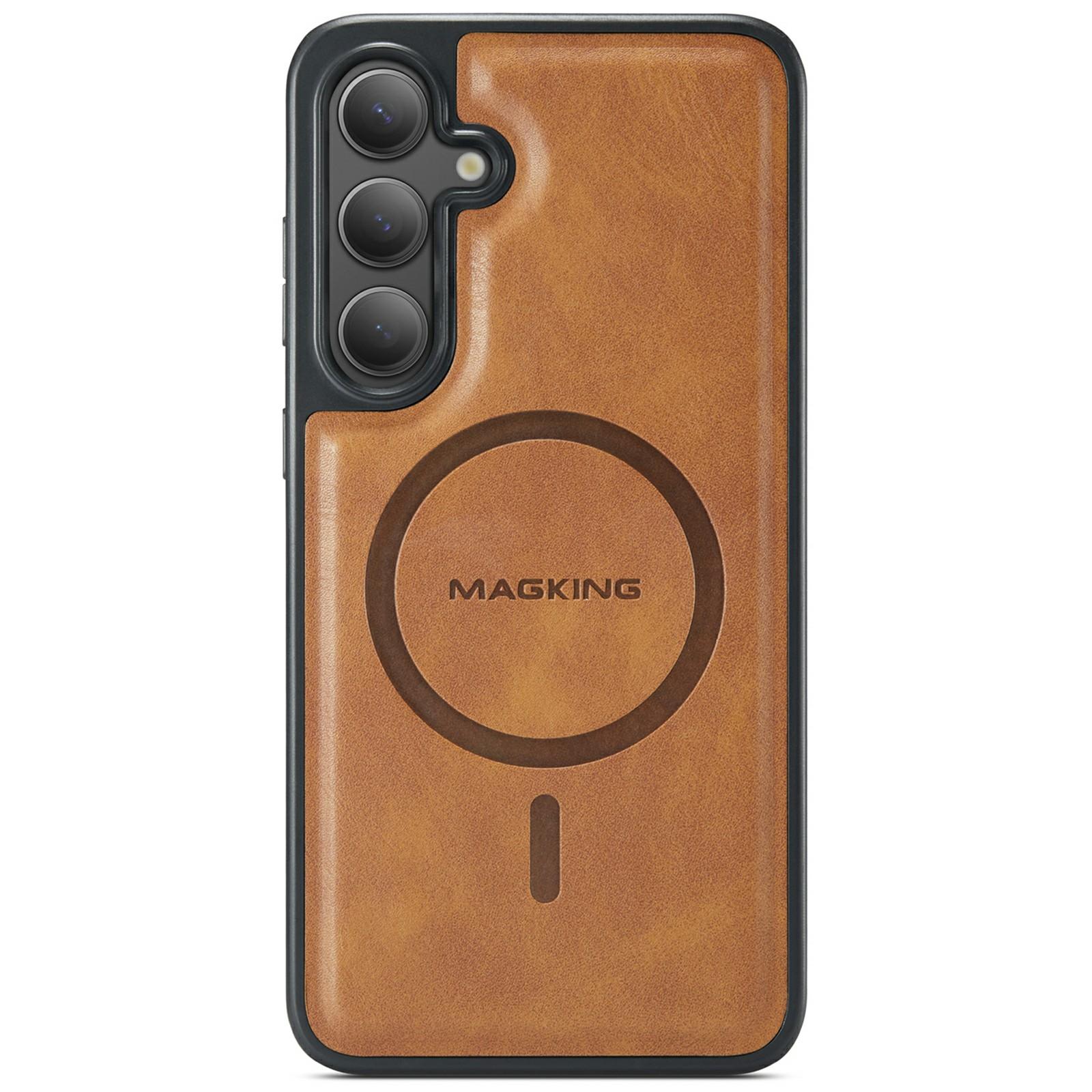 

MAGKING K1 Series For Samsung Galaxy S25+ Magnetic Case PC+TPU+PU Leather Phone Cover Brown