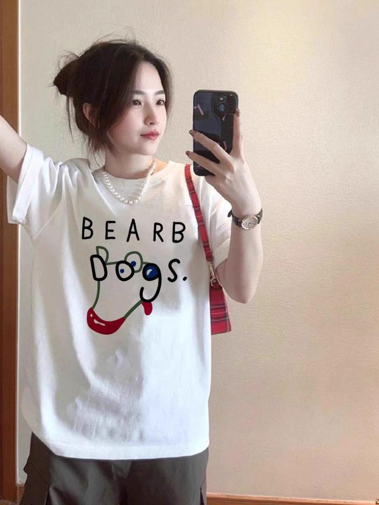 Women's White Cotton Short Sleeve Summer T-Shirt, 2026 New Style - Versatile Loose Fit Half Sleeve Top