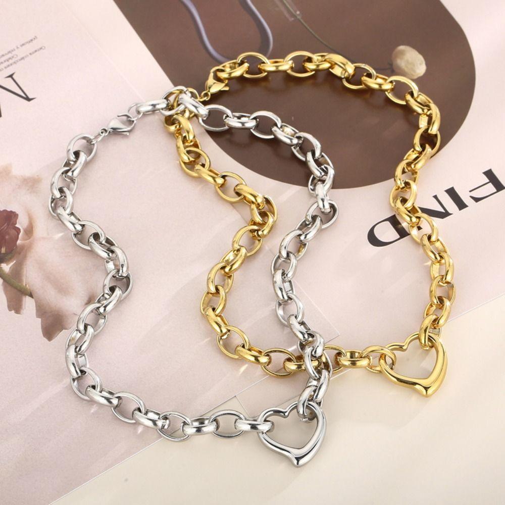 Stainless Steel Heart Necklace Polished Metal Bracelet Bangle Chain Bangle Anniversary Gift