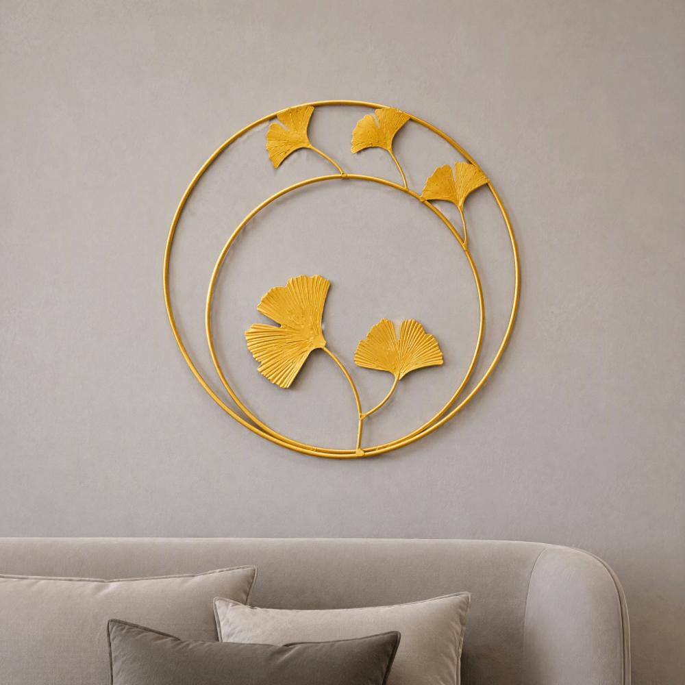 Gold Wall Hanging Decor 11.02in Gold Leaf Wall Decor Round Leaf Decoration  Indoor Wall Decor