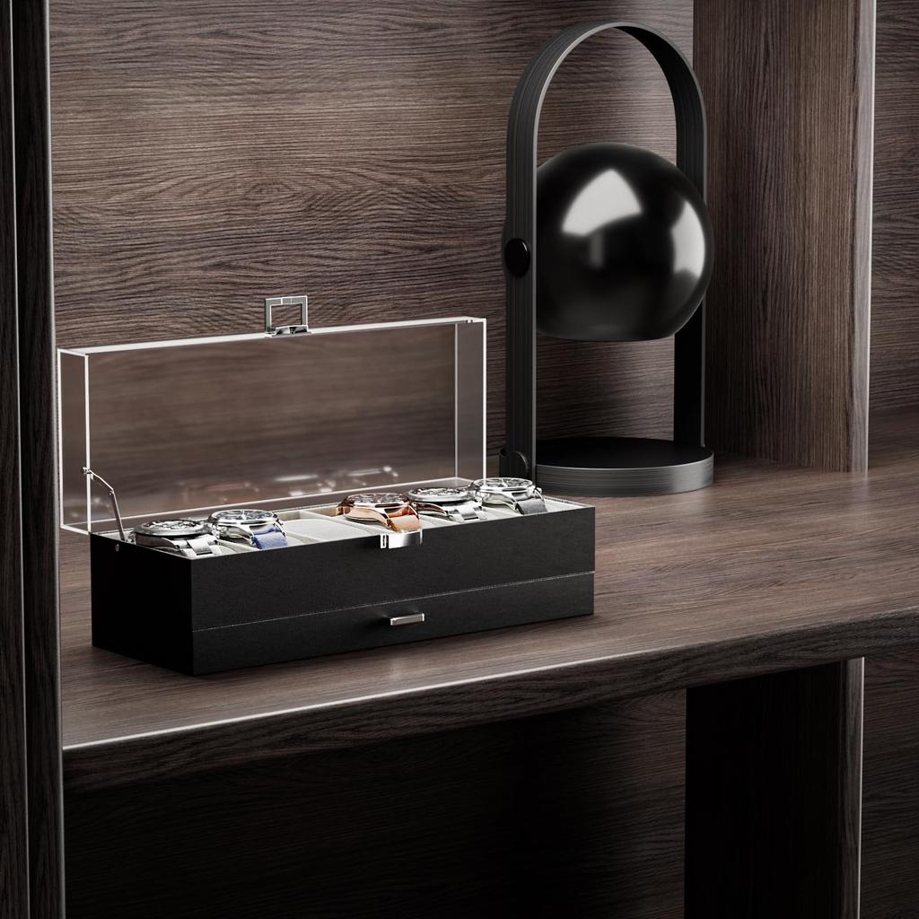 ProCase Montre Peut contenir 6 ou 10 Montre Vitrine avec Couvercle en Acrylique Transparent et Organisateur pour Montres Étui pour Homme, Montres, Tiroir à 2 Niveaux, Homme