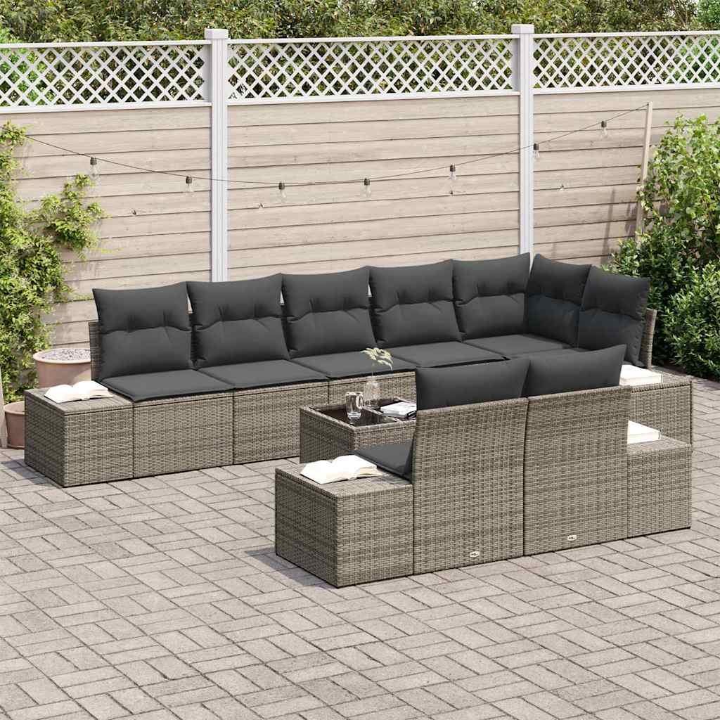 9 Piece Grey Garden Sofa Set with Cushions