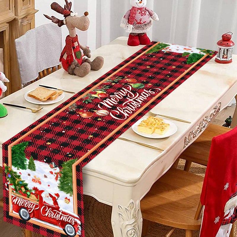 Christmas Ball Buffalo Plaid Table Runner Merry Christmas Decorations For Home Decor Xmas Table Flag Cover Gifts Happy New Year