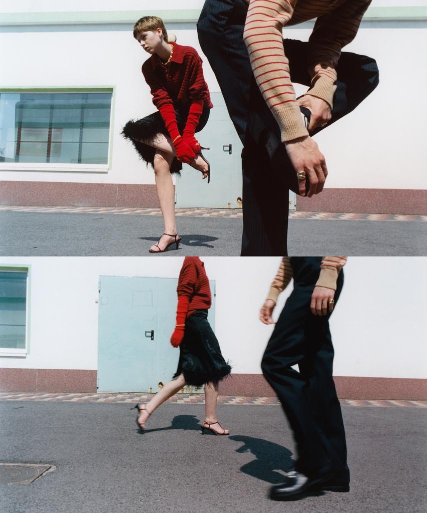 MOONSUN 02 M.C Unisex, Stripe Wool Collar Knit / Deep Red