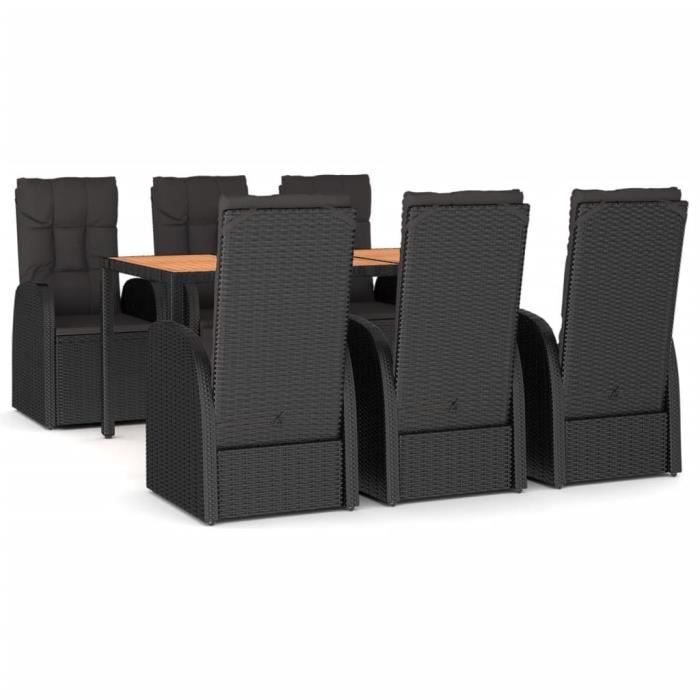 VidaXL Ensemble à dîner de jardin et coussins 7pcs Noir Résine tressée 3157602