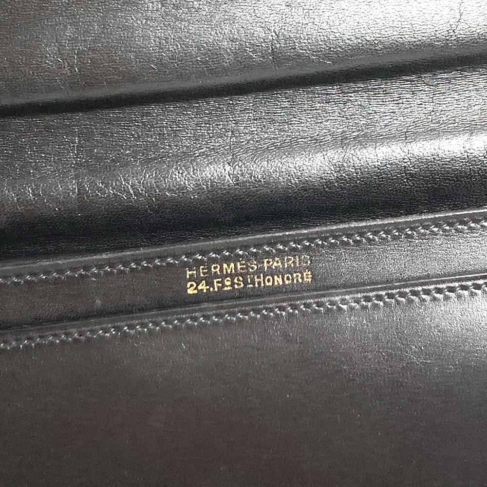 Hermes Bolsa de Mão com Aba e Logo Vintage Bolsa de Ombro Couro Preto/Ferragens Douradas