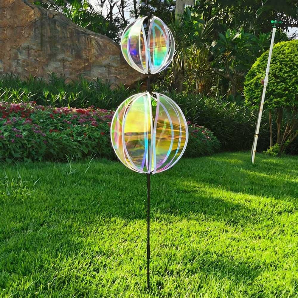 

Sparkling Stripe Reflective Garden Pinwheels Colorful Film Rainbow Color Windmill With Stakes Rotating Ball Bird Repellents прозрачный