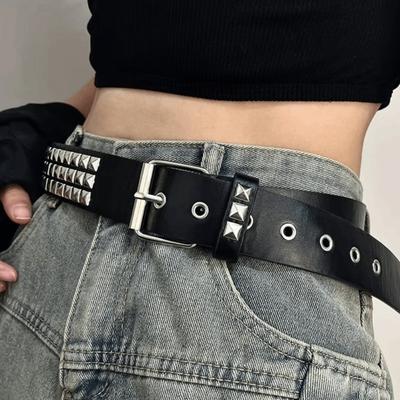 PU Leather Punk Rivet Belt Stainless Steel Buckle Y2K Pyramid Belt  Male Female Use