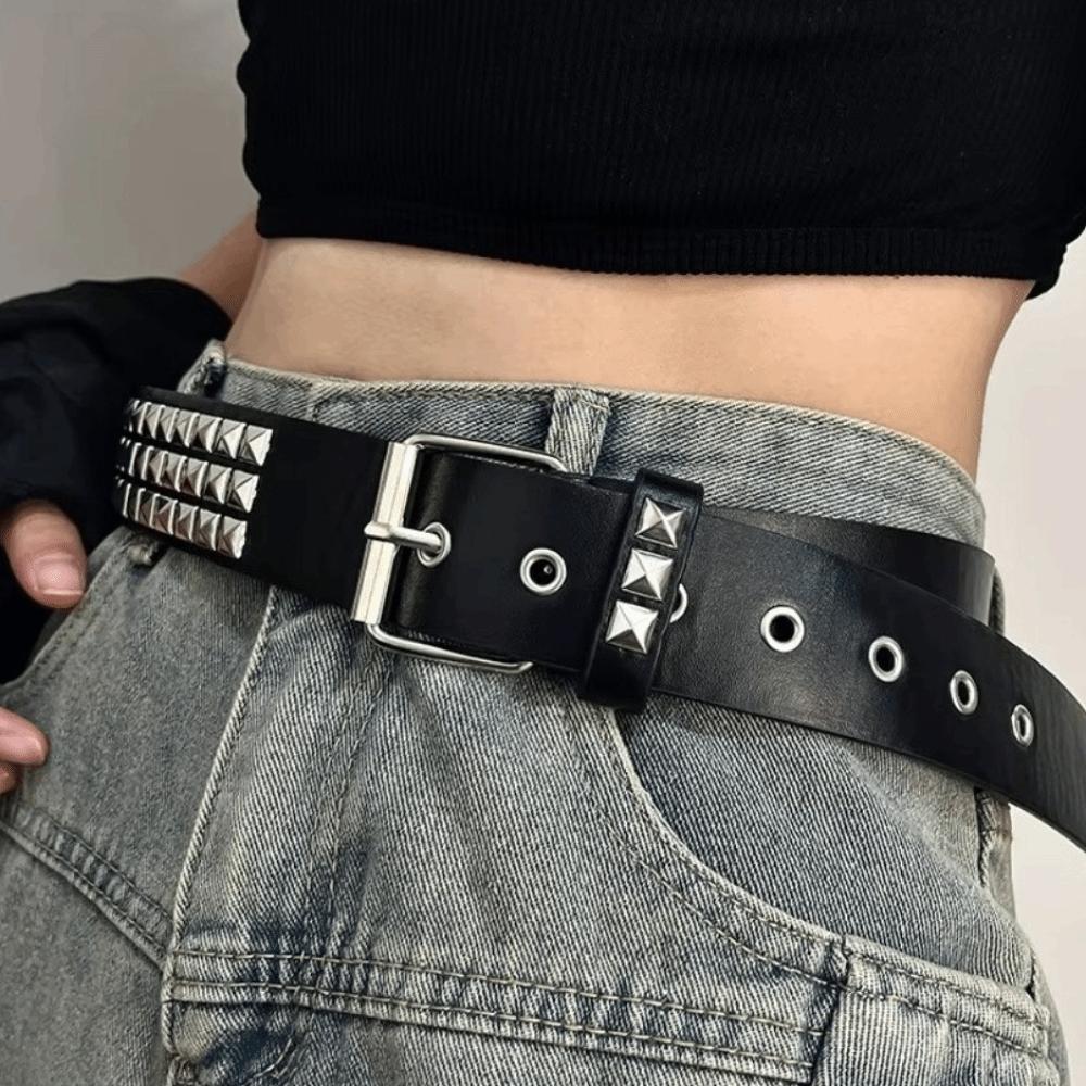 Vintage Punk Rivet Belt Stainless Steel Buckle Y2K Pyramid Belt Metal Gothic Waistband  Rock