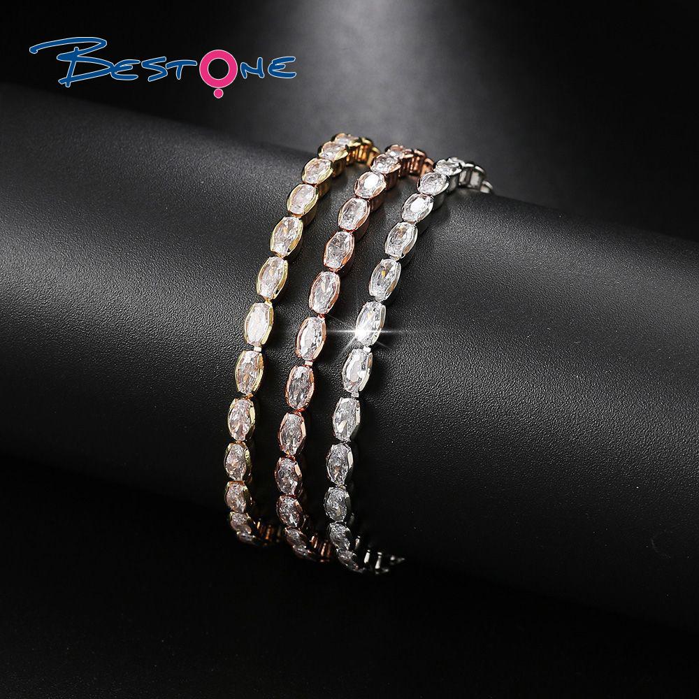 Bestone Luxury 18K Gold Plated Geometric Crystal Bracelet Personality Sparkling Cubic Zircon Tennis Chain Bangle Bracelet