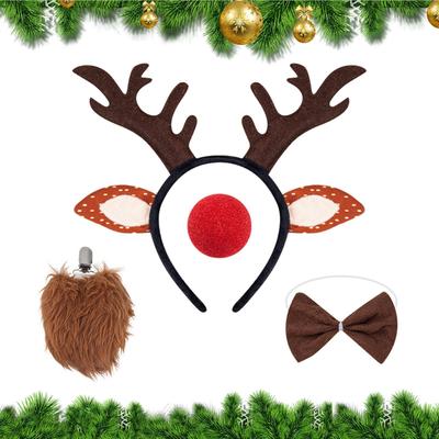 Christmas Deer Antler Headband And Tail Set Reindeer Antlers Headband Cute Elk Headwear Tails Costume Accessories