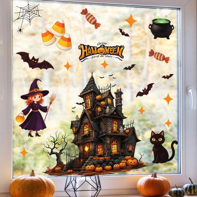 Statische Glasaufkleber, Halloween Fenstersticker, Wiederverwendbare elektrostatische Aufkleber, Spukhaus Aufkleber für Glastüren Fenster, für Halloween Party