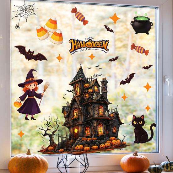 Static Glass Sticker, Halloween Window Clings, Reusable Electrostatic Decals, Haunted House Stickers for Glass Doors Windows, for Halloween Party