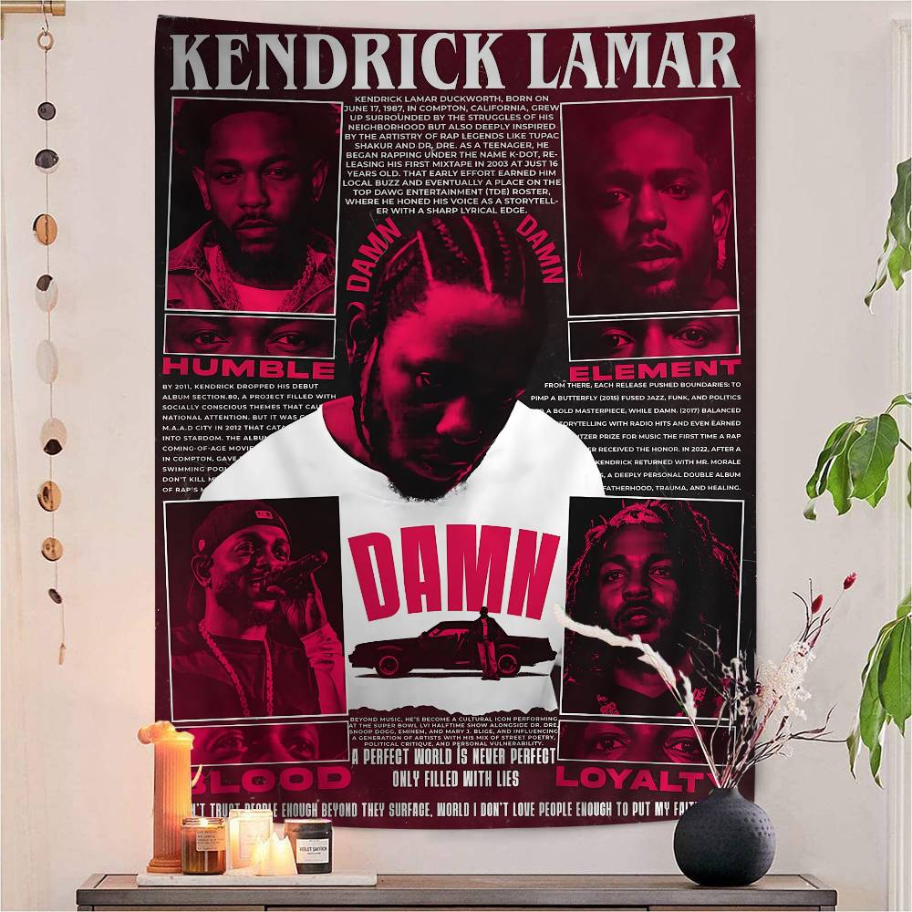 

Singer Rapper KKendrick Lamar Cartoon Tapestry Hippie Flower Wall Carpets Dorm Decor Art Home Decor 74x94cm(29x37in)