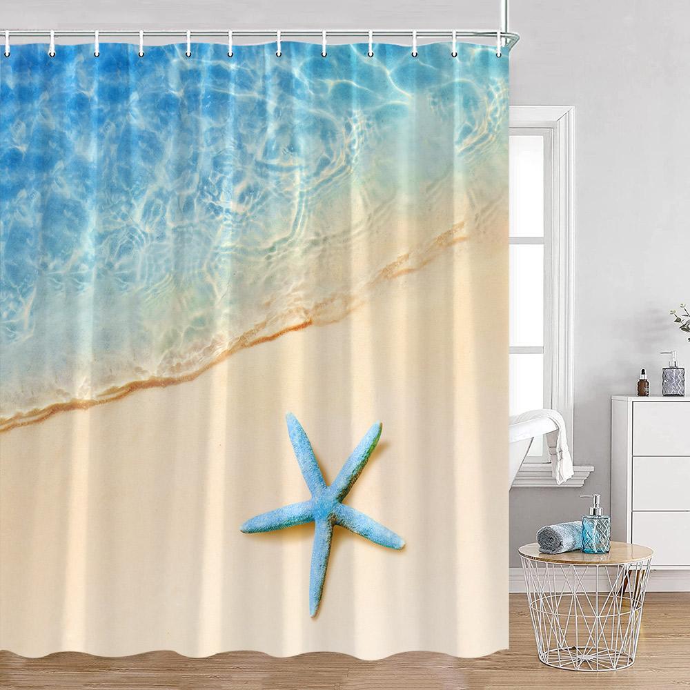 

Summer Vacation Shower Curtain Beach Shell Wooden Plank Pattern Holiday Inspiring Words Bath Curtain Polyester Bathroom Decor 90x180cm-35x70in