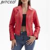 BITCED Fashion Knitted Leather Jacket for Women with Straps Trendy Clothing Casual Jacket