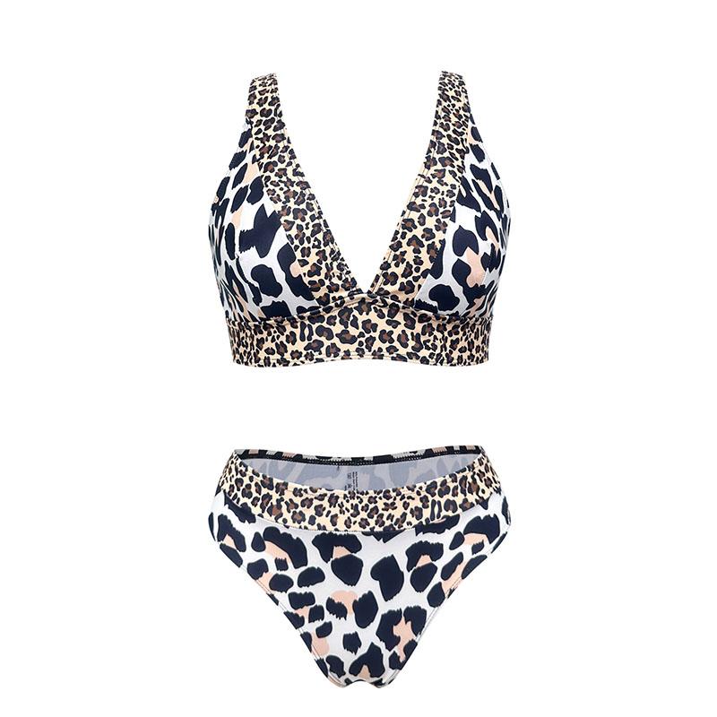 Nouveau Maillot de Bain Sexy Froncé Imprimé Léopard Maillot de Bain Femme Source Chaude Bikini Ensemble Deux Pièces