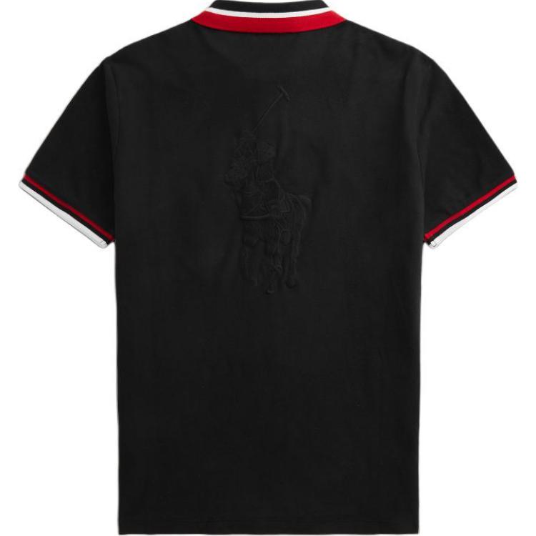 Polo Ralph Lauren Striped Logo Embroidered Vertical Button Short Sleeve Polo Shirt Men tops Black 710828371-001