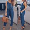 Sommer Damen Mode Ärmellos Jeans Jumpsuit Denim Latzhose Lange Hose Strampler