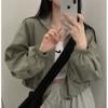 Vintage workwear drawstring short baseball jacket coat for women with a high-end, niche outerwear design